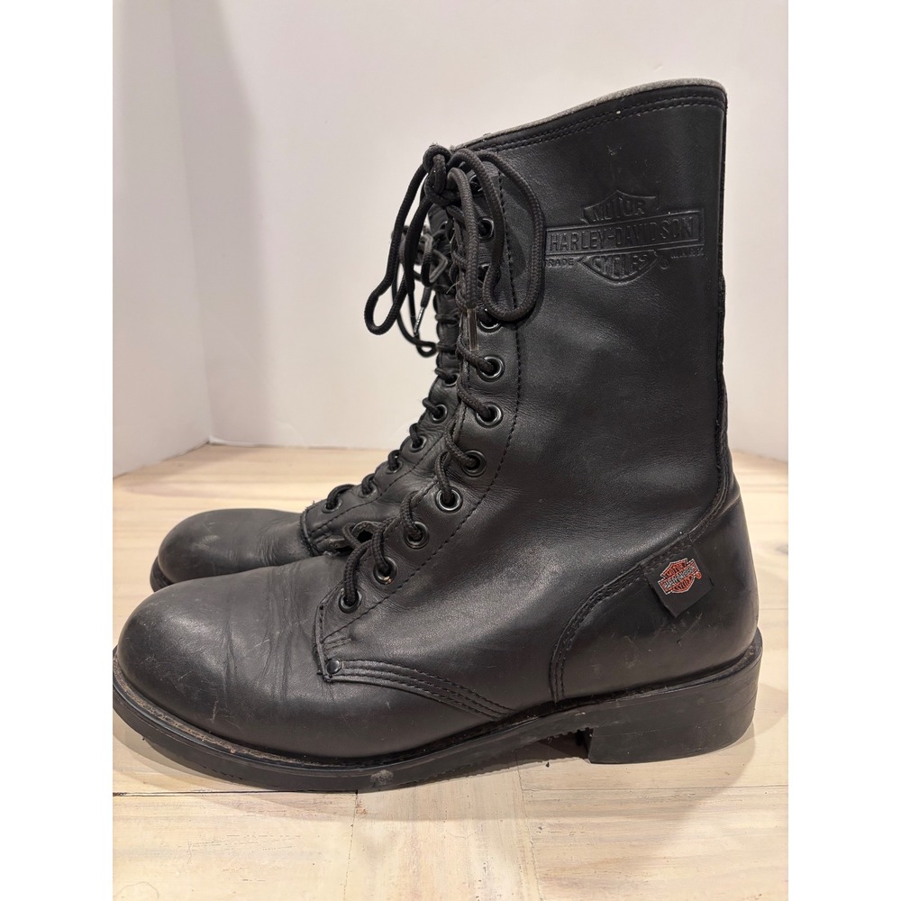 Harley-Davidson Mens 11.5 Black Leather Side Zip Combat Biker Boots Oil Resist